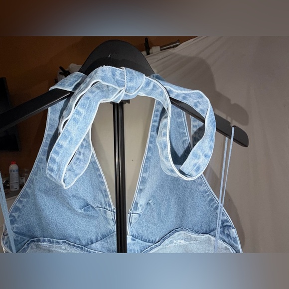 Free People “Travi” Blue Backless Halter Dress Size XL NWT boho denim halter - Picture 5 of 11
